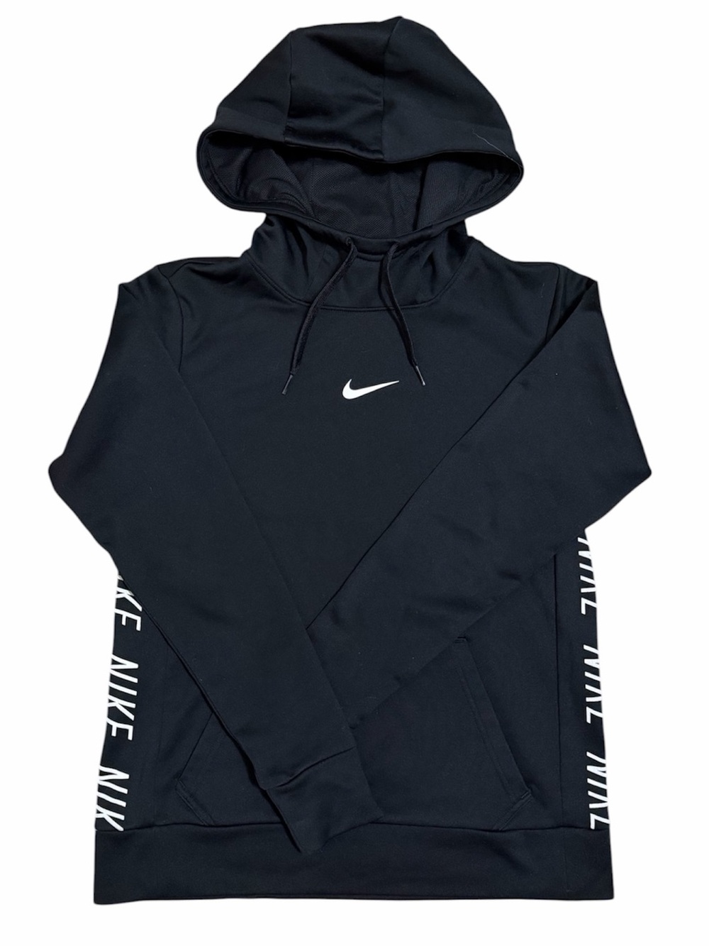 NIKE Black Dri Fit Hooded Pullover with White Logo